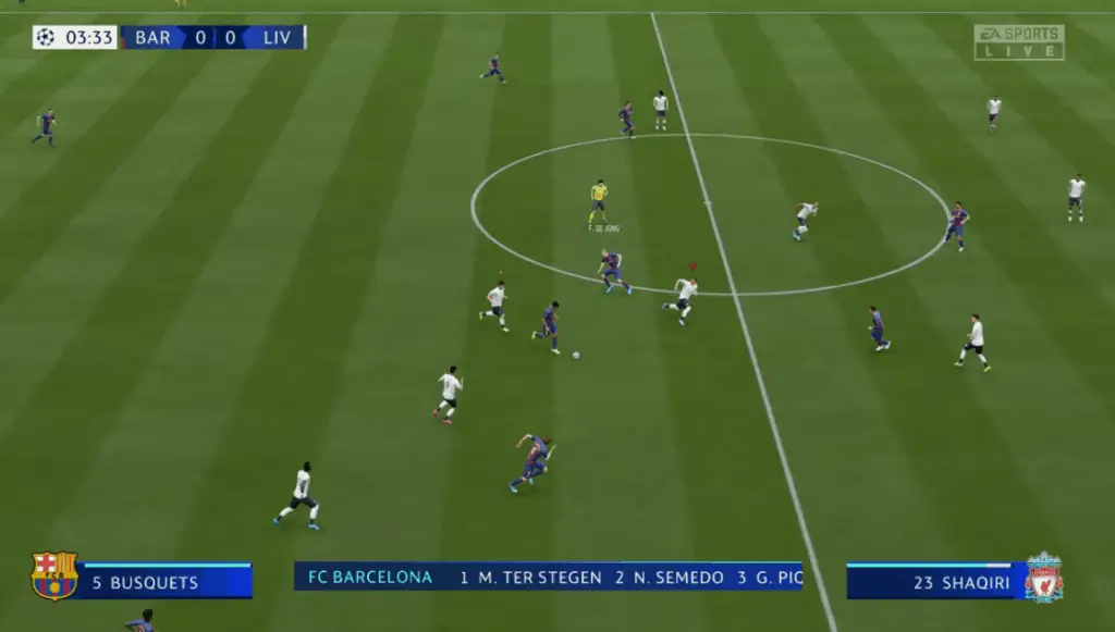 EA's Fifa 2020 gameplay interface showing info bars. Graphic design in game design