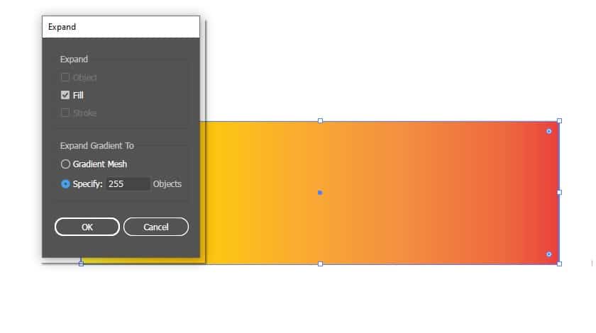 Expand gradient. Specify objects