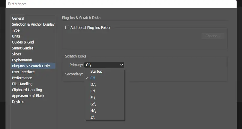 scratch disk settings in adobe illustrator