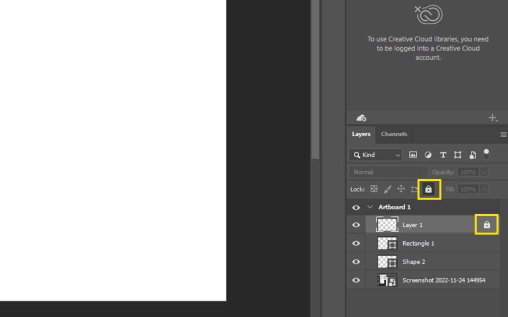 unlock locked layer in Photoshop