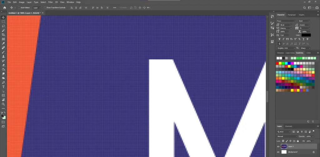 raster logo in photoshop showing pixelation